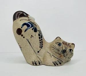 Tonala Mexican Pottery Cat Figurine Stretching Kitten Signed Hand Painted 5"   - Picture 1 of 9
