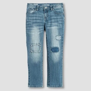 Cherokee Girls Patches Denim Light Wash Low Rise Boyfriend Evans Jeans, 5 6 7 14 - Picture 1 of 1