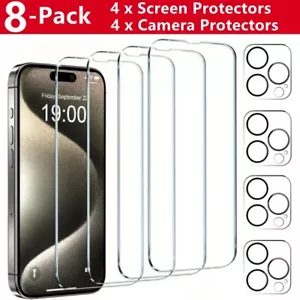 For iPhone 16 15 14 13 Pro Max Tempered Glass Screen Protector Camera Protector - Picture 1 of 13