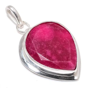 Ruby Lab-Created Gemstone 925 Sterling Silver Handmade Gorgeous Jewelry Pendant - Picture 1 of 6