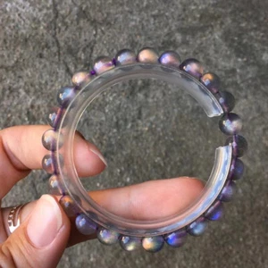 7.6mm Natural Labradorite Purple Light Gemstone Round Beads Bracelet AAA - Picture 1 of 4