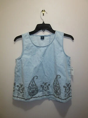 GAP NIÑOS NIÑAS DENIM CAMISETA SIN MANGAS BORDADA FLORAL AZUL CLARO Y MARRÓN TALLA XXL Foto 1 de 3