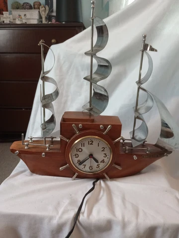 WORKS! Vintage Wood Nautical Sailing Boat Ship Electric Clock sessions Cover
