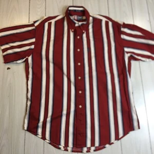 Vintage 90s Chaps Ralph Lauren White/red Striped Button Down Shirt Sz Large - Picture 1 of 7