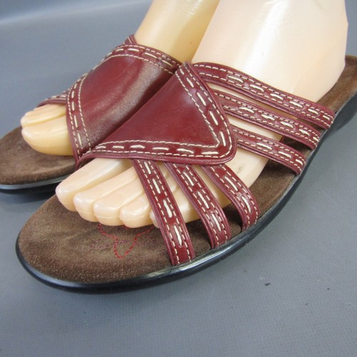 Clarks sandali pelle bordeaux donna taglia 9 punta aperta slide 9M scarpe 75278