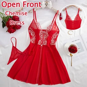 Women's Lingerie Lace Floral Dress Babydoll Open Front Nightwear whit G-string - Picture 1 of 11