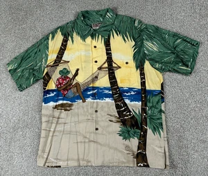Vintage Tori Richard Shirt Mens XL Hawaiian Aloha Beach Palm Sunset Ukulele 90s - Picture 1 of 9