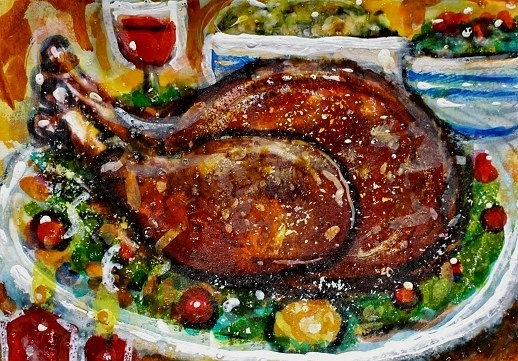 ACEO Original Painting THANKSGIVING Meal Holiday Harvest Food Fall Xmas ATC ART - Image 1 of 1