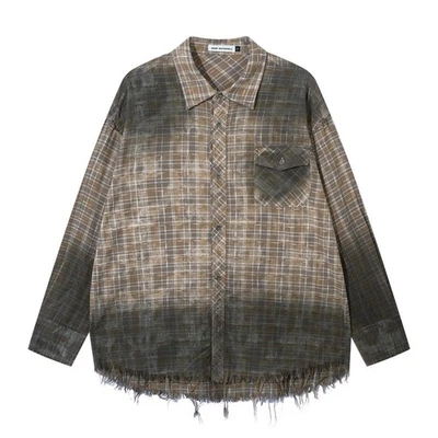 2025 Old Polished Faded frayed edges Plaid Shirt Jacket Vintage Shirt Woman NEW - Image 1 of 4