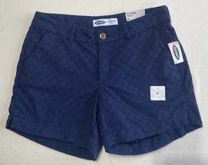 Old Navy Everyday Shorts marineblau Ösen Spitze mittelhoch 100 % Baumwolle Gr. 6 neu mit Etikett - Bild 1 von 10