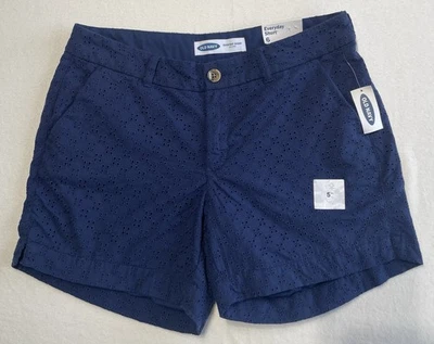 Old Navy Everyday Shorts Navy Eyelet Lace Mid-Rise 100% Cotton Sz 6 NWT - Image 1 of 4