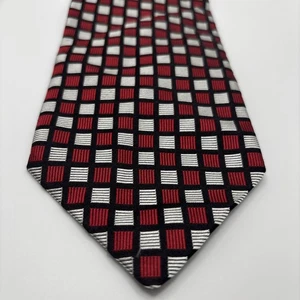 Emilio Romano Seidenkrawatte 59x3,5 rot silber schwarz geometrisch Handarbeit Italy - Bild 1 von 14