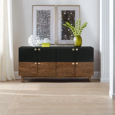 Amigo Black and Walnut Wood 4 Door Buffet Sideboard Storage Black & Walnut - Image 1 of 4