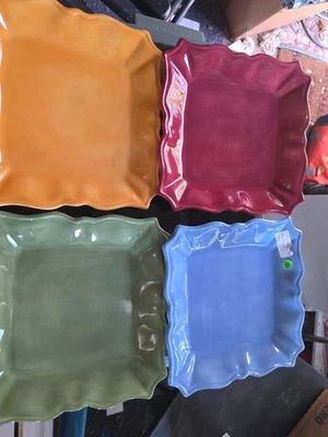 (4) “RUE DE PARIS-RUE" Hand Painted SQUARE Dinner  11"  PLATE - Image 1 of 4