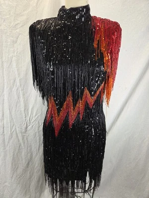 Vestido de noche vintage para mujer con cuentas de diseñador Bob Mackie Flame vestido talla 12 Foto 1 de 4