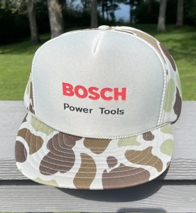 Vintage Nissin Rope Brim Snap Back Trucker Hat Camo Bosch Power Tools - Picture 1 of 9