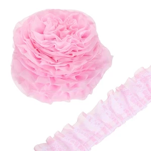 Rosa doppellagige Rüschen Spitzenborte zum Selbermachen Nähen Handwerk, 4,5 cm breit, 11 Yards - Bild 1 von 6