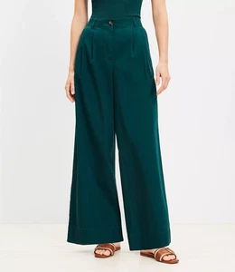 Loft Emerald Green Pleated Poplin Wide Leg Trouser Pants Size 4 Petite - Picture 1 of 7