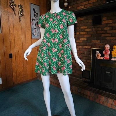 Vestido De Colección Años 70 Mod Dolly Trapecio Babydoll Brady Bunch Micro Mini Fiesta Go XS/S Foto 1 de 4