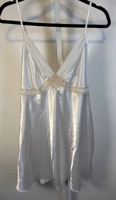 Babydoll White SATIN NIGHTGOWN Sz XL Cream Lace Romantic Y2K Coquette - Image 1 of 4