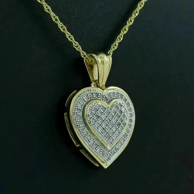 2Ct Round Lab Created Diamond Women Heart Shape Pendant 14K Yellow Gold Plated - Image 1 of 4