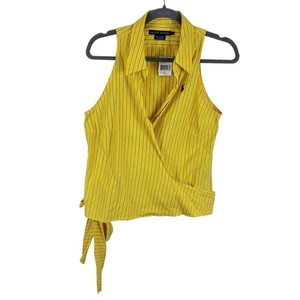 Ralph Lauren Neu mit Etikett Vintage 100 % Baumwolle gelb blau gestreift ärmellos Wickel Top 12 - Bild 1 von 6