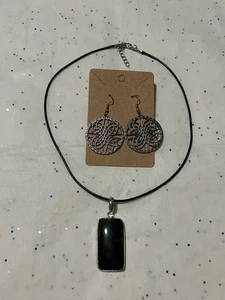 Natürlicher Edelstein 925 Sterling Silber Platte Anhänger + Ohrringe - Bild 1 von 8