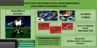 Blox Fruits - Race Mink V4 Full Gear (Awakening) (Godhuman + CDK) - Image 1 of 4
