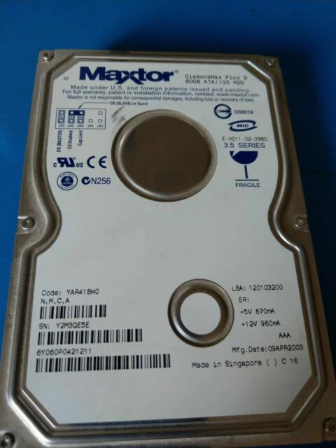 6Y080L0 Maxtor DiamondMax Plus9 80GB 7200RPM Hard Drive IDE PATA Internal HDD - Image 1 of 1