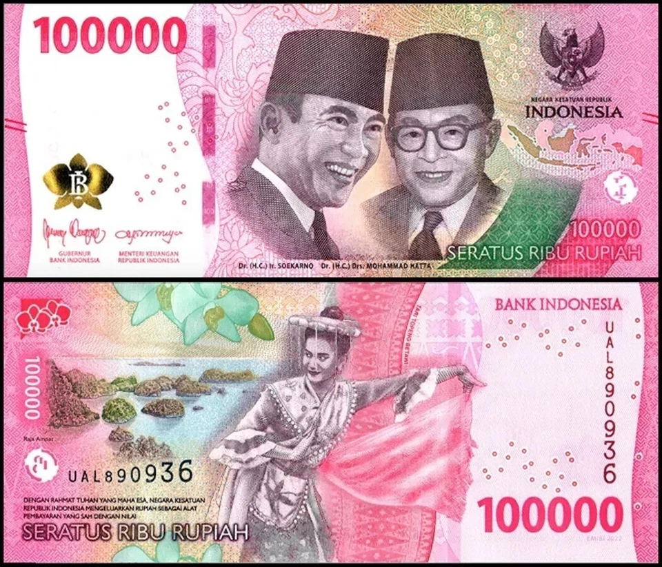 UN MILLÓN DE RUPIAS INDONESIA - 10 x 100.000 billetes IDR - AUTÉNTICOS 2022 billetes Foto 1 de 2