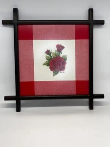 VTG Petit-Point Rose Floral Checkered Framed Hand Embroidered Needlepoint 1984 - Picture 1 of 9