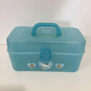 Estuche de transporte vintage Sanrio 2001 azul Hello Kitty Angel almacenamiento maquillaje caboodle - Imagen 1 de 5