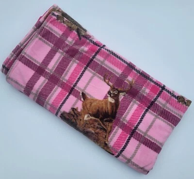Large Teen Girls Realtree Deer on Pink Plaid Anti-pilling Fleece Blanket 62x72 - Image 1 of 4