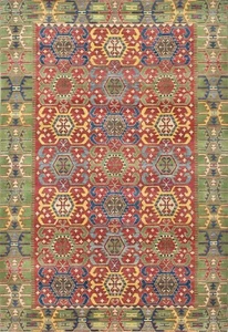 Kazak Rug 6’8” x 9’10” Red Wool Tribal Geometric Hand-Knotted Oriental Carpet - Picture 1 of 15