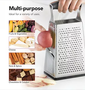 Stainless Steel Cheese Grater with Handle, Kitchen 4-Sided Box Grater, Slicer - Picture 1 of 7