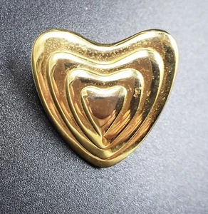 *Vtg ESCADA Heart Pin Brooch By Margaretha Ley 80s Art Deco Style Gold Plated* - Picture 1 of 3
