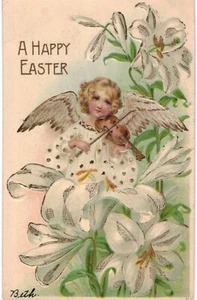 Ostern geprägt vergoldet blond Engel spielt Geige SCHARF STEIF 1910 - Bild 1 von 2
