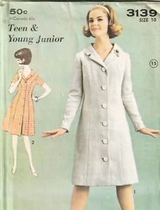 Advance 3139 Pattern Dress Or Coat Front Button 1963 Teen Size 10 Uncut - Picture 1 of 4