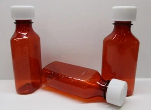 10 LOT Prescription Medicine Amber Plastic Graduated Oval Bottles/Caps 2 OZ  - Picture 1 of 1