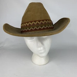 YA Men's Corduroy Cowboy Hat Tan Size L (7 - 7 1 /8) M VTG Korea Western Aztec - Picture 1 of 11