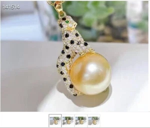 RIESIGE AAAAA 10-11 MM SÜDMEER RUNDE GOLDENE PERLE ANHÄNGER HALSKETTE 18" 925er - Bild 1 von 2