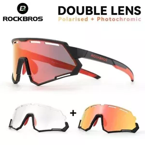 ROCKBROS 2 Lens Polarised Photochromic Sunglasses Bicycle Cycling Glasses UV400 - Picture 1 of 7