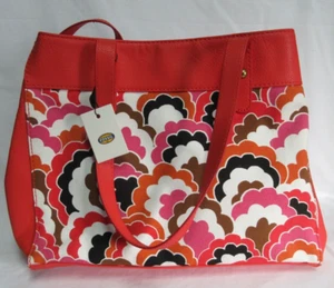 Fossil Canvas Shopper Tote Shoulder Bag Purse ORANGE Multi Floral NEW/TAG - Picture 1 of 10