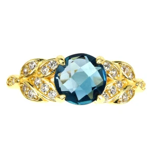 925 Sterling Silver Round London Blue Topaz 8mm Simulated Cz Ring 8 - Picture 1 of 10