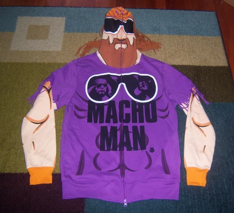 RARE Authentic MACHO MAN RANDY SAVAGE Full-Zip Hoody/SWEATSHIRT Costume M WWE l Cover