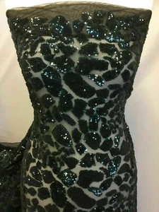 New High Class Designer Bottle Green Heavy Sequins Lace Fabric 59'' Party Dress - Picture 1 of 9