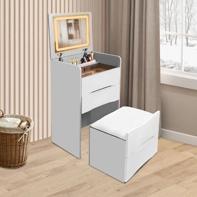 Vanity Desk with Flip Top Lighted Mirror Vanity Desk with Makeup Stool Grey - Image 1 of 4