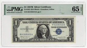 1957B $1 SILVER CERITIFCATE PMG 65 EPQ #424-33 - Picture 1 of 2