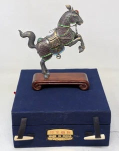 Vintage Chinese Sterling Silver 925 Jade Cloisonne Enamel War Horse Figurine - Picture 1 of 11