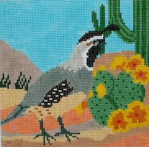 Quail in the Desert Hand Painted Needlepoint Canvas - Picture 1 of 1